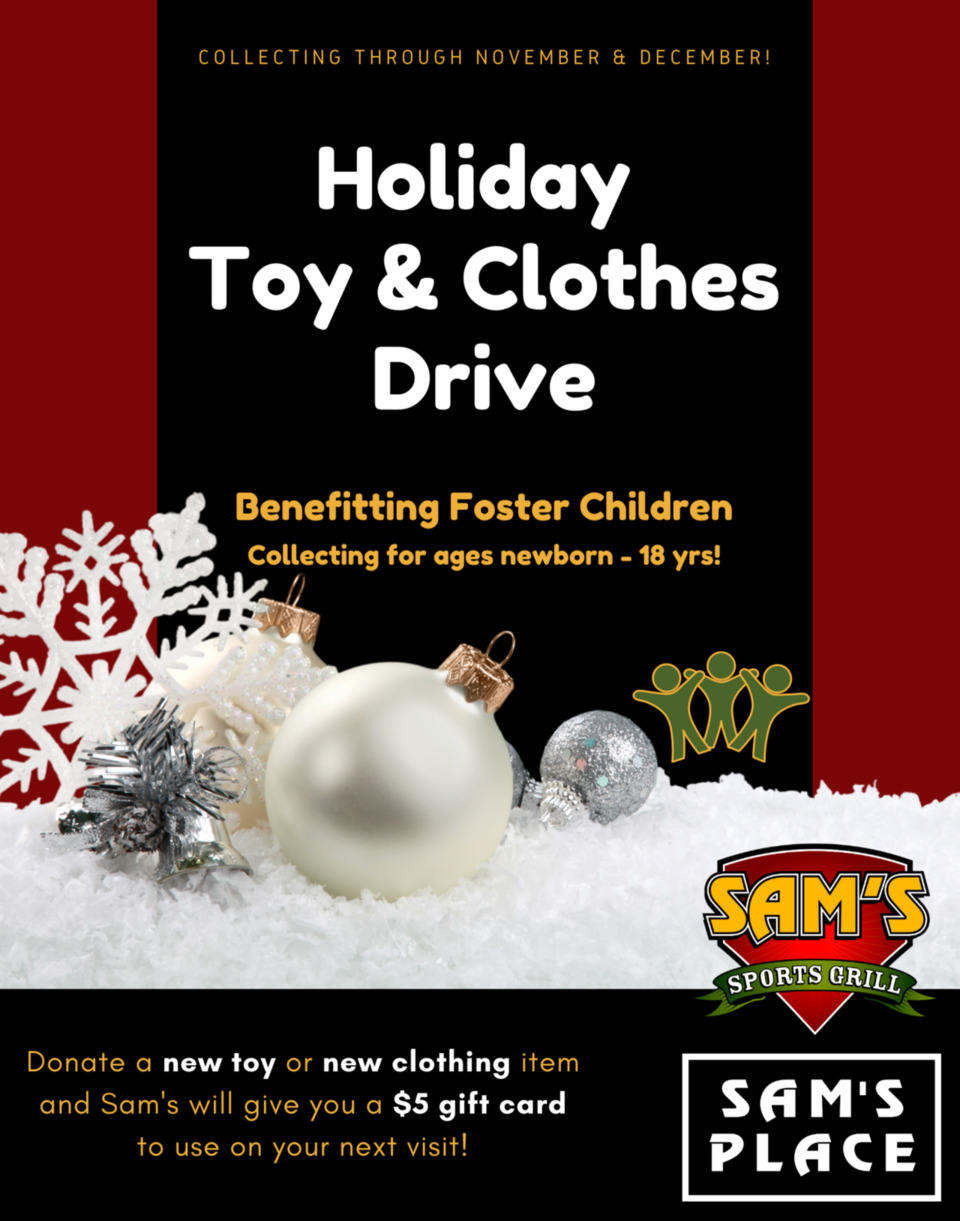 Sam's Sports Grill is Holding a Toy and Clothing Drive